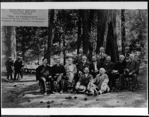 Former members of the Sunset Club seated on the premises of the Squirrel Inn, May, 1911