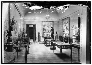 View of the French room at the Huntington Library, showing "costly" Gobelein tapestries, San Marino, 1928