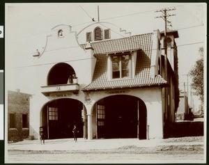 The two-story Mission-style Fire Station Eleven at 1819 West Seventh Street, ca.1910