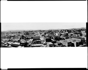 Panoramic view of downtown Los Angeles, looking west on 6th street from the top of the Pacific Electric building, 1904