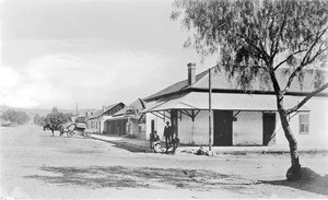 View of Castelar Street looking north from the corner of Ord Street, showing the Spanish (Mexican?) Market, Los Angeles, ca.1900-1909