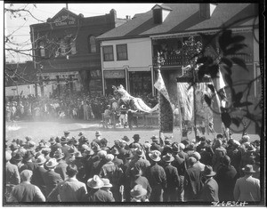 Crowd of people watching a dragon at a Chinese New Year Celebration, Los Angeles