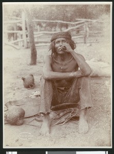 Havasupai Indian man enjoying his smoke, ca.1899