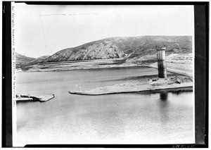 San Fernando Reservoir, showing portion of retaining dam on right