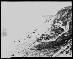 Birdseye view of an empty stretch of Pacific Coast Highway between Malibu and Santa Monica