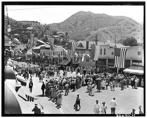 Pedestrians gathered on the street on Santa Catalina Island