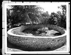 Walled-in tar pit at the La Brea Tar Pits in Hancock Park, ca.1930-1939