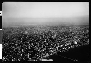 Aerial view of Long Beach, looking northwest from over the ocean, 1924