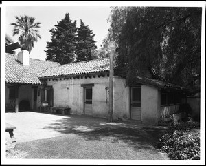 Exterior view of the Gilmore Adobe on Rancho La Brea