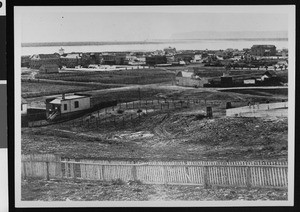 View of San Diego from the Grant House showing mostly open area of A and B streets, 1876