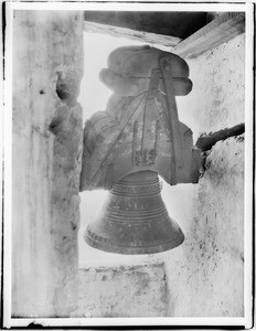 Church bell at Mission Santa Inez, Solvang, California, ca.1904