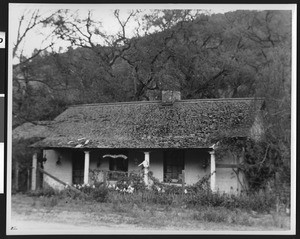 Exterior view of an adobe in Almaden, Southwest of San Jose