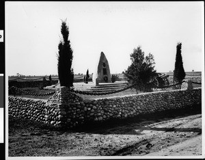 Monolith at the center of an enclosed courtyard at Camp Kearny, ca.1950