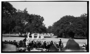 Outdoor play showing people dancing in circles, Claremont, ca.1930