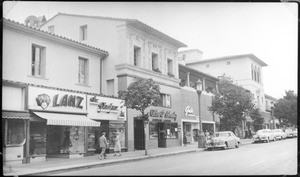 Row of shops along an unidentified street in Westwood