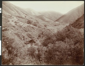 View of a valley through the Santa Ana Mountains, 1900-1950