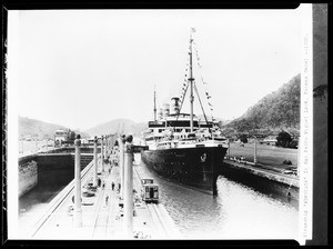 View of the ship "Resolute" docked in the San Pedro Miguel lock of the Panama Canal