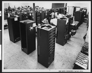 Interior of an unidentified office that has electronics, ca.1950