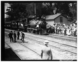 "Wedding of the rails", showing a train moving along the tracks, 1926