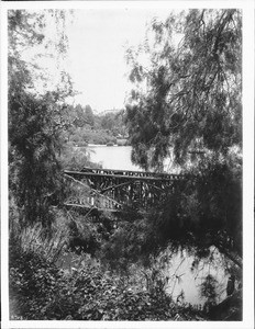 View of the old footbridge in Westlake Park (later MacArthur Park)