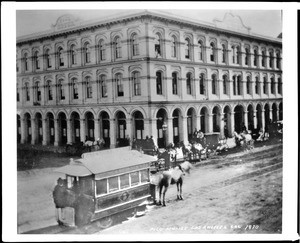 Exterior of the Pico House hotel in Los Angeles, ca.1870