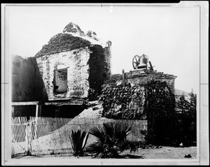 View of the Mission San Diego Alcala, seen from the rear of the bell tower, 1898