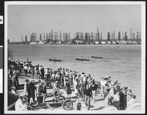 Crowd watching boats racing in Alamitos Bay, ca.1930