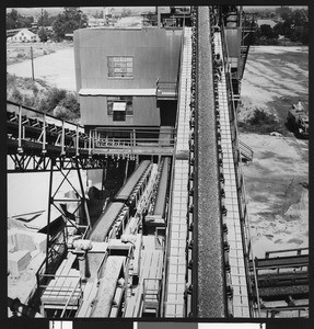 Conveyer belts used at a rock plant, ca.1950