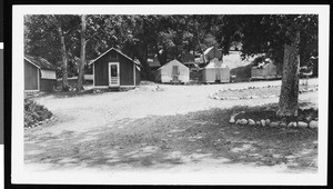 A frontal view of cabins at Camp Rincon, Azusa, ca.1930