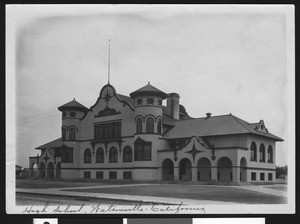 Exterior view of a high school in Watsonville, ca.1900