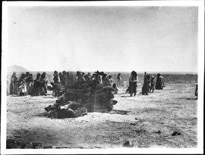 Funeral pyre of dead Mojave Indian chief, Sistuma, ca.1902