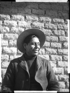 Pima Indian man, the interpreter, smiling, Gila Crossing, ca.1900