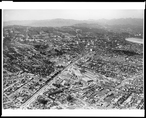 Aerial view of West Hollywood, looking northeast on Santa Monica Boulevard, 1931