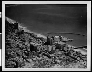 Aerial view of the Long Beach Municipal Auditorium and surrounding area, ca.1930