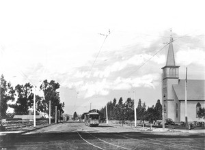 View of Flower Street looking north from Pico Boulevard, 1897