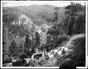 Stage coach going to the mines in South Dakota, ca.1880-1904