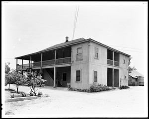 The two-story adobe on the Lugo Ranch shown from the northeast, ca.1934