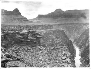 The Colorado River in the Grand Canyon from Bright Angel Plateau looking west, ca.1900-1930