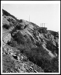 Mount Lowe Railway car rounding Lookout Point