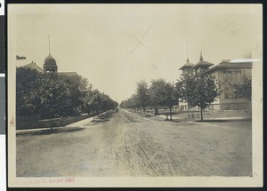 View of Channing Avenue showing a high school and a grammar school, Palo Alto