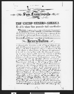 United States land grant to Henry Dalton, signed by Frank Cowan in May 30, 1867