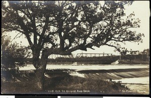 A view of Tenth Street Bridge and a dam in St. Cloud, Minnesota