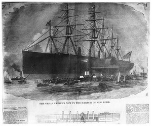 Newspaper illustration of the Great Eastern ship entering New York Harbor, June 20, 1860