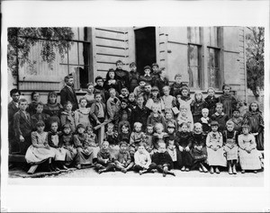 Students posing in front of the Cahuenga Township School on Normandie Avenue and Cahuenga Street, Hollywood, California, ca.1892