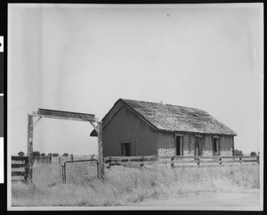 Exterior view of an adobe church on Johnson Avenue, San Luis Obispo County, 1938