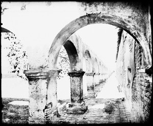 View of the arches of the inner court at Mission San Juan Capistrano, ca.1886