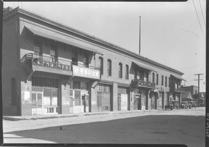 View of buildings on the 400 block of Marchessault Street in Los Angeles's Chinatown, November 1933