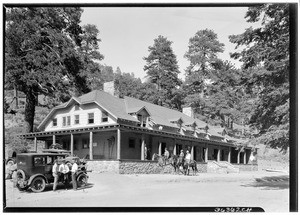 Exterior view of the main lodge entrance at Big Pines Recreational Camp, 1925