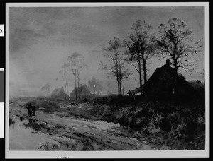 The painting "Waning Day" by Stanton, depicting a country road draped in fog