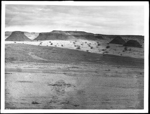 Salton Sea view of Superstition Mountain and Indian dwellings, ca.1900